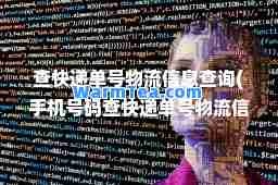 查快递单号物流信息查询(手机号码查快递单号物流信息查询)